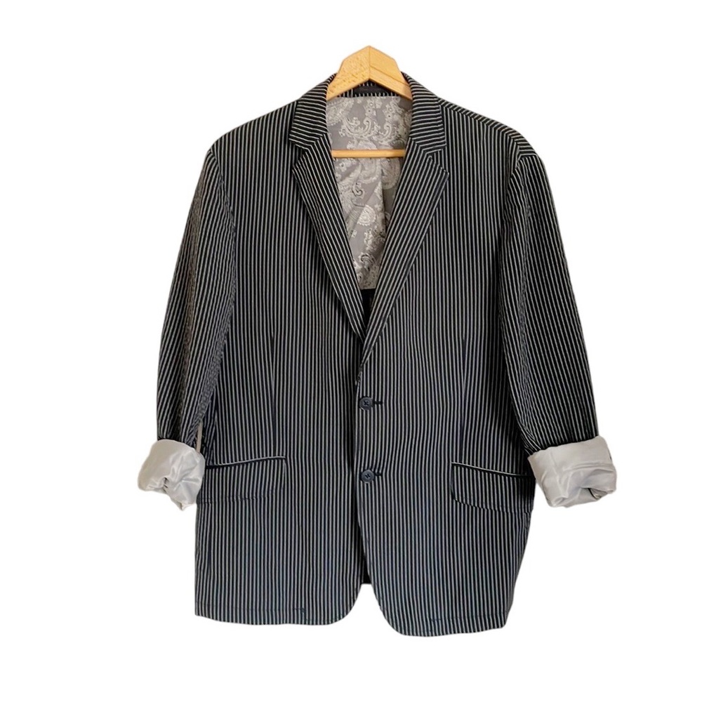 Assets Andrew Fezza Pinstripe Navy White Casual Boyfriend Blazer Jacket size L